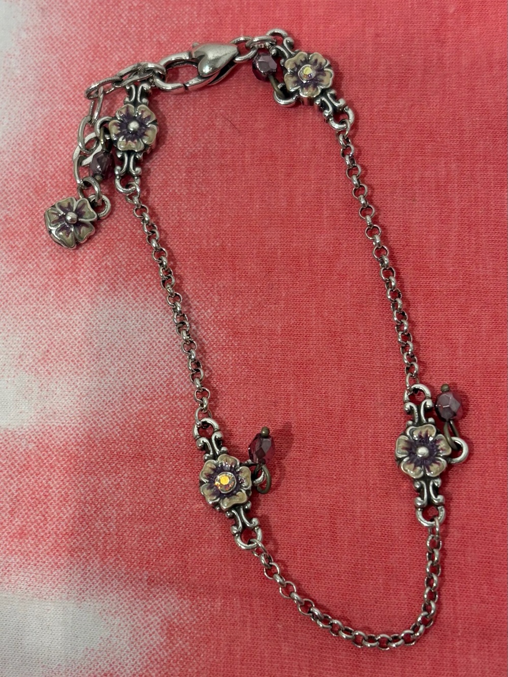 Brighton Floral Silver-Tone with Crystal Accent Bracelet or Anklet Approx 8”-10”